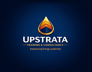 logo of Upstrata Training and Consultancy featuring a stylized droplet design with upward arrows symbolizing empowerment and energy leadership professional training and consultancy for energy sectors